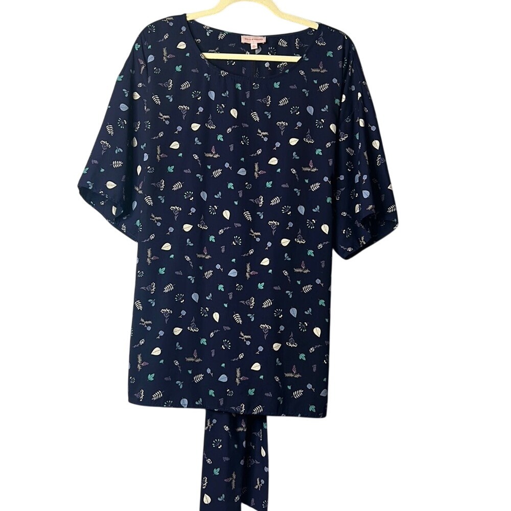 Molly &‎ Isadora Navy Floral Short Sleeve Tie Back Blouse 2XL TB36551-D8 Womens